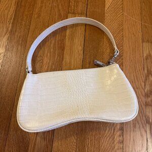 Y2K White Croc-Embossed Baguette Shoulder Bag